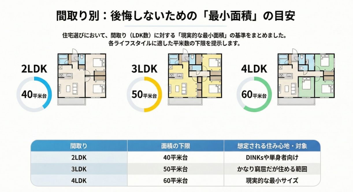 マンション平均専有面積の縮小傾向を示すグラフ(70平米から60平米台へ)